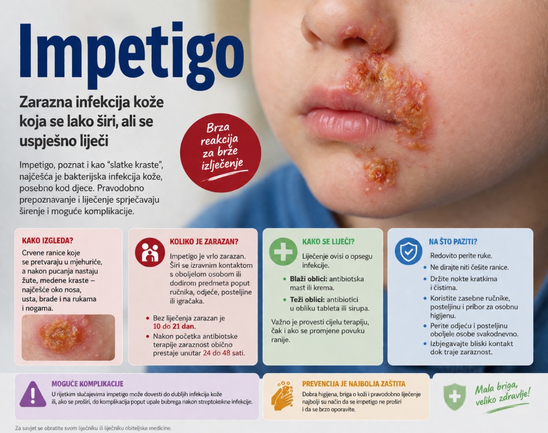 Impetigo: Zarazna infekcija kože koja se lako širi, ali se uspješno liječi